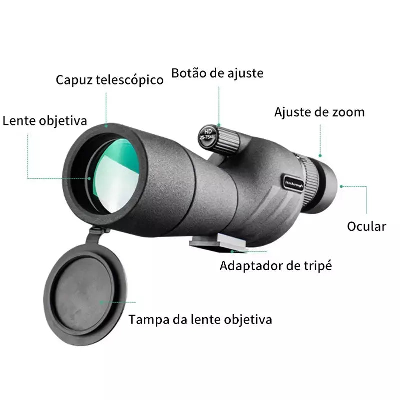 25-75x60 hd spotting scope poderoso monocular zoom telescópio prisma à prova dwaterproof água para observação de pássaros tiro ao alvo acampamento