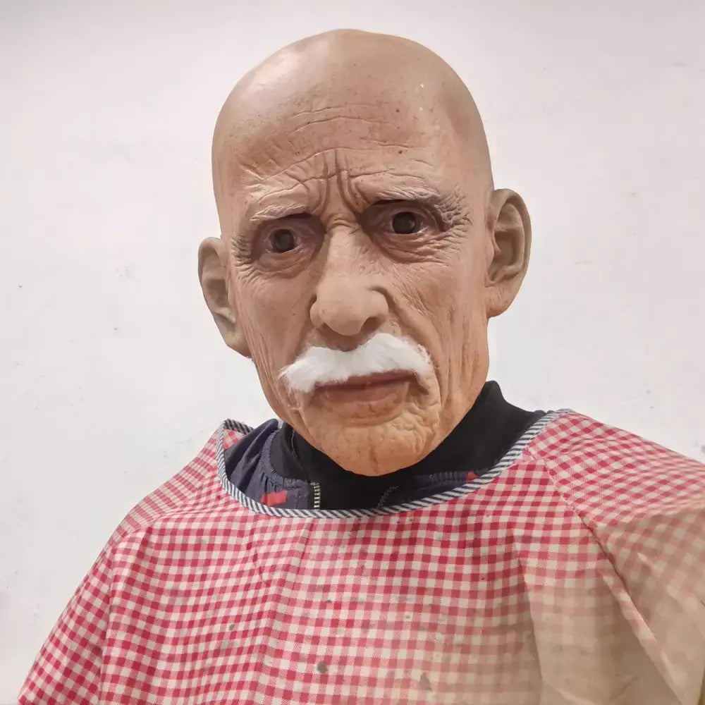 Máscara de cabeça cheia látex realista homem rosto barba traje de halloween adereços festa velho látex máscara de halloween cosplay festa chapelaria