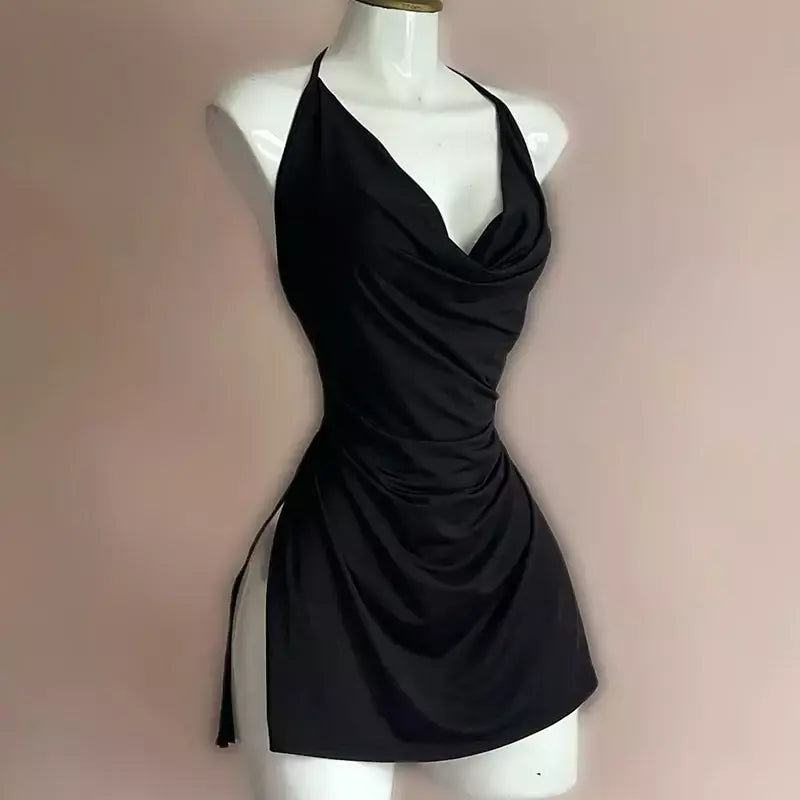 Vermelho decote em v sem costas vestido bandagem elegante irregular magro doce coreano feminino mini vestidos 2025 nova moda boate sexy menina
