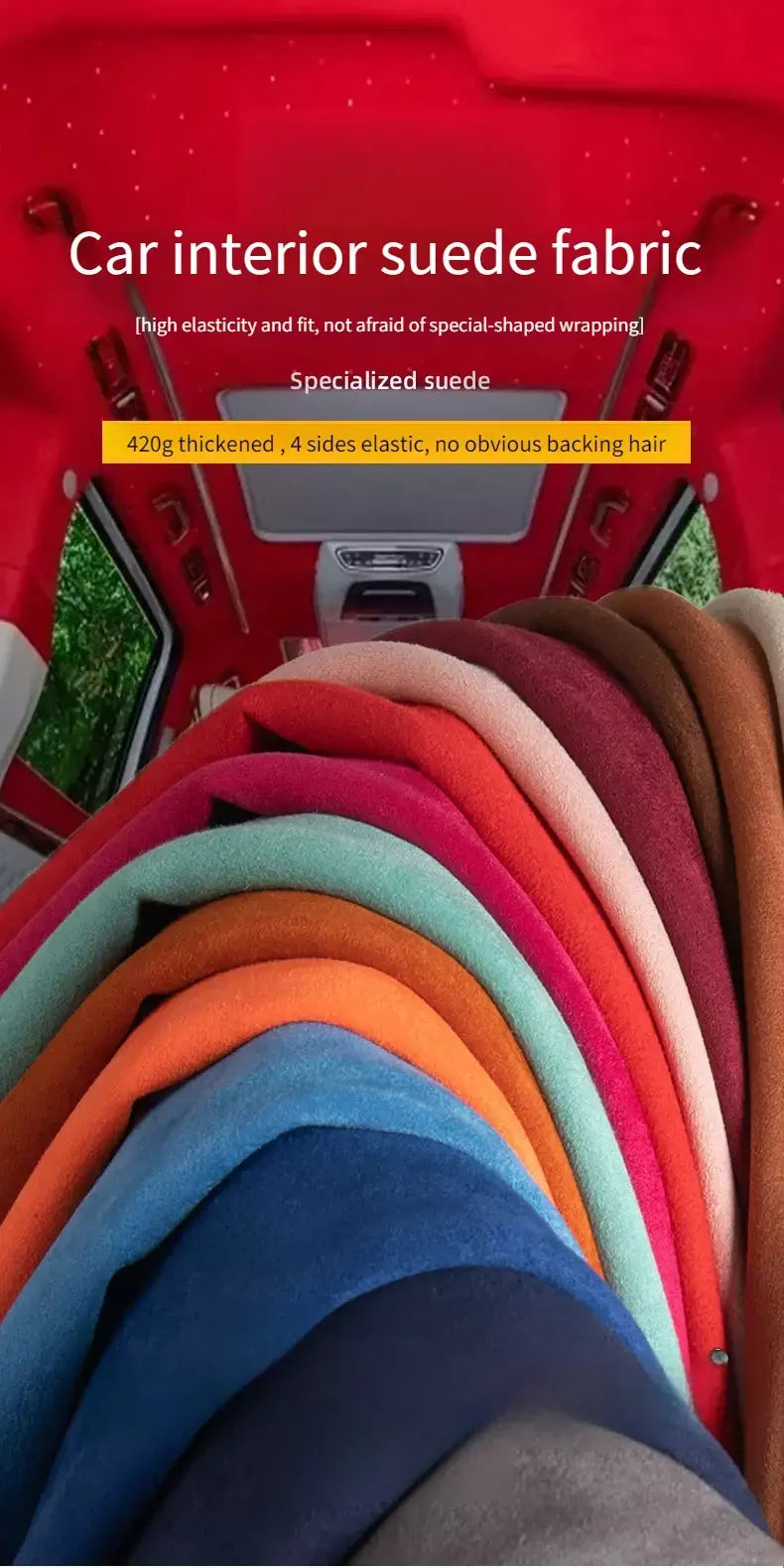 Tecido de camurça autoadesivo elástico de 4 lados pelo metro para modificação interior do carro estofamento contador costura pano wearable