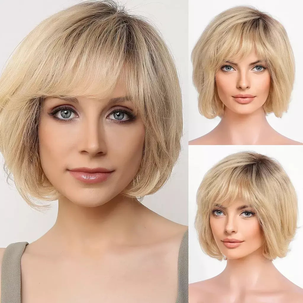 Marrom loira mista ombre cabelo humano perucas dianteiras do laço curto ondulado bob cabelo glolden loira remy peruca de cabelo humano para branco feminino diariamente