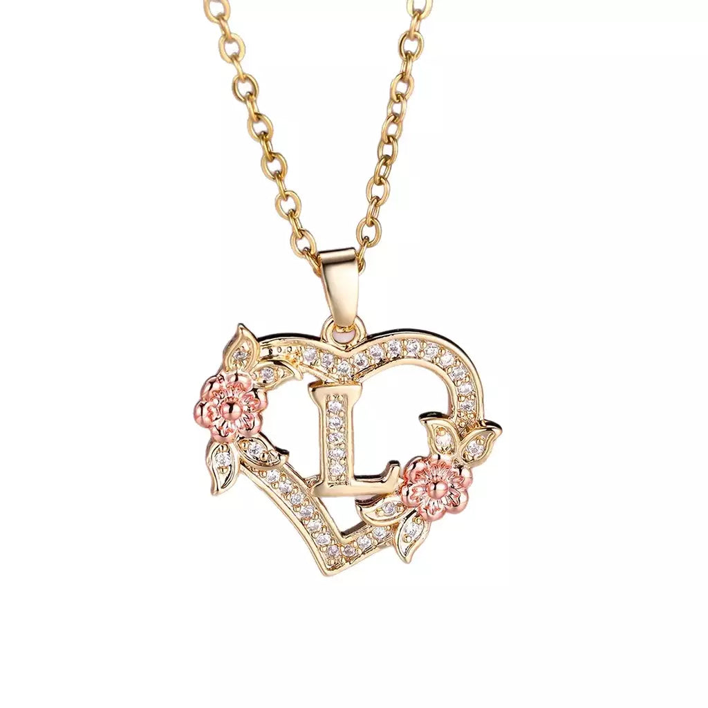Venda quente oco amor flor 26 letras em inglês pingente de diamante senhora colar pingente personalizado moda clavícula corrente