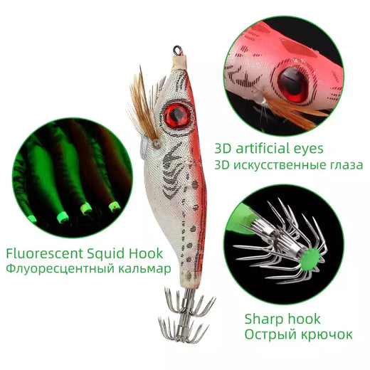Dndyuju 5 pçs 9g/10cm isca de pesca chumbo chumbada lula gabarito gancho conjunto camarão de madeira artificial polvo choco camarão isca dura