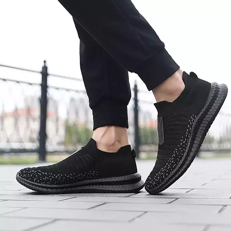 Sapatilhas casuais respiráveis masculinas, sapatos de malha confortáveis, tênis ao ar livre, tênis de caminhada, meias de corrida