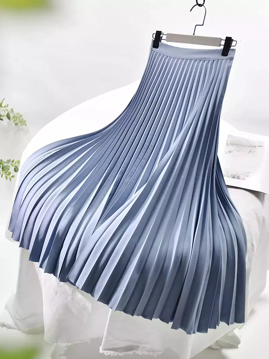 Marca designer feminino primavera outono elegante chique sólido saia plissada cintura alta moda de luxo com elástico feminino C-035