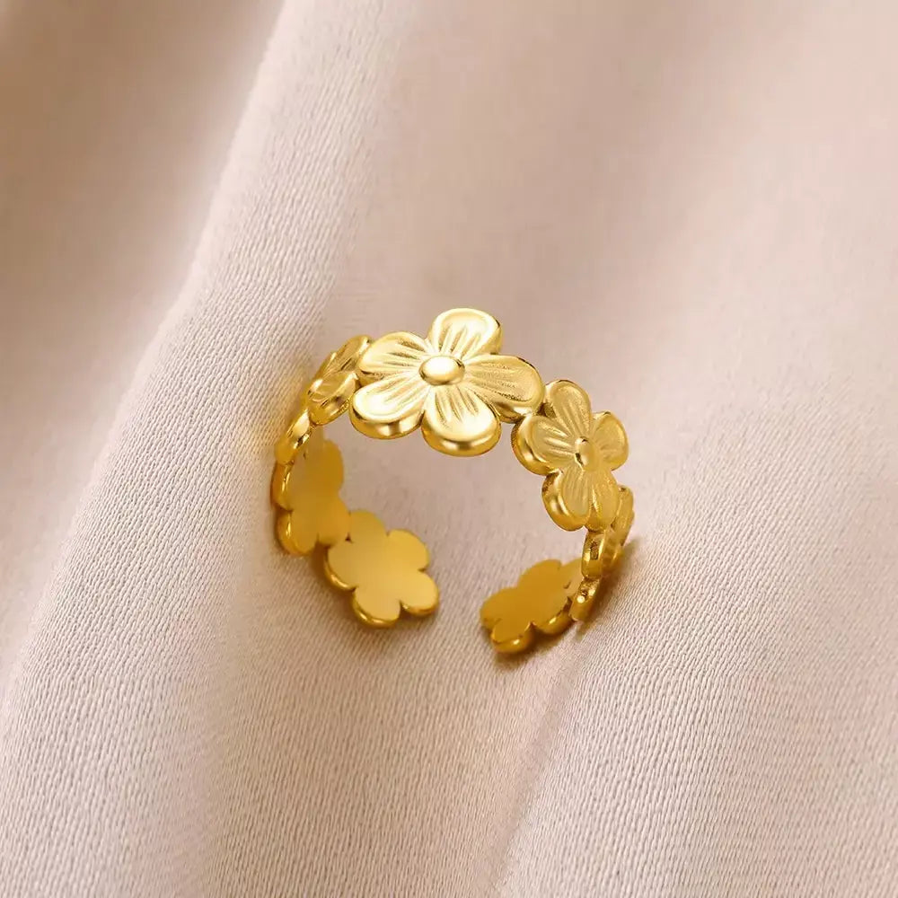 Anéis geométricos de zircônia de aço inoxidável para mulheres luxo mau olhado cor dourada ajustável na moda casamento estética jewerly presente