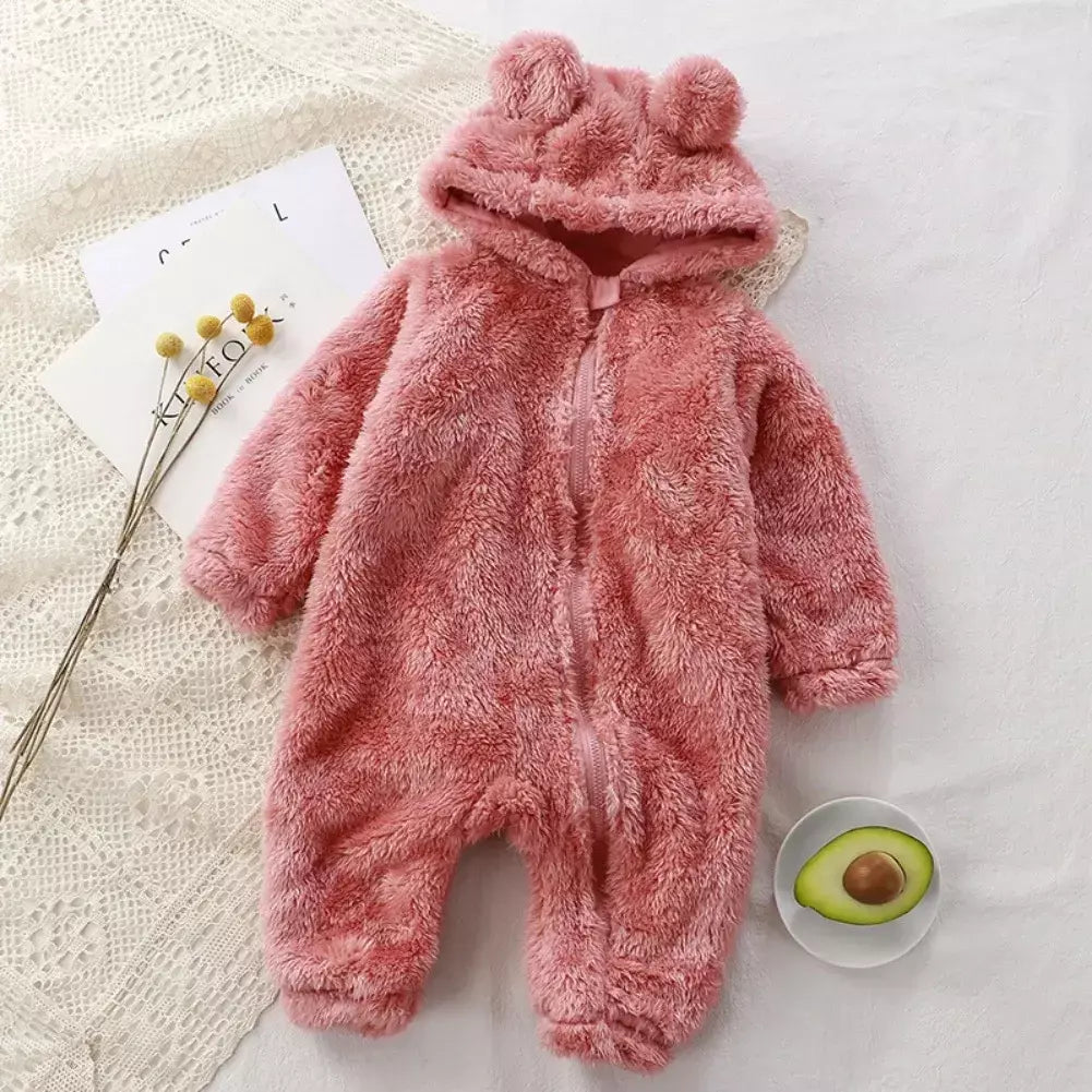 Inverno roupas de bebê bonito dos desenhos animados urso macacão de bebê pijamas infantil menino meninas animal traje com zíper macacão 0-24 meses