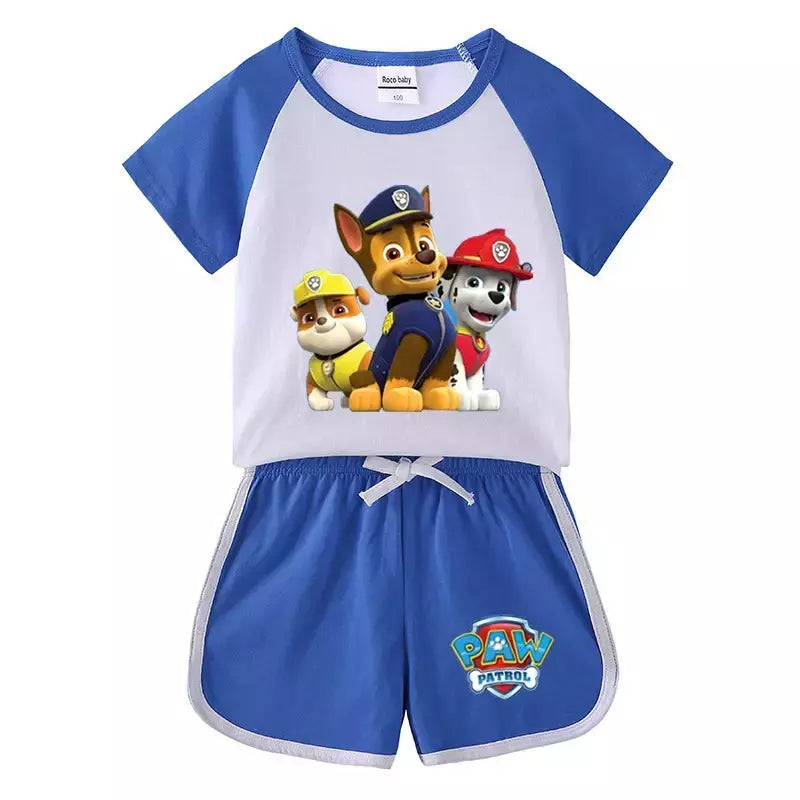 Boys Paw Patrol T-shirt manga curta Top e Shorts Set, bebê meninos roupas, roupas dos desenhos animados, terno verão, novo conjunto infantil, 2022, 2pcs