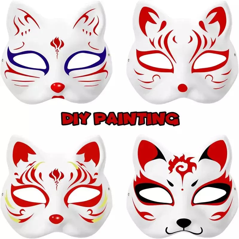 1-20 pçs máscara japonesa de papel em branco máscara halloween cosplay gato diy pintável meia máscara facial animal traje festa decoração artesanato prop