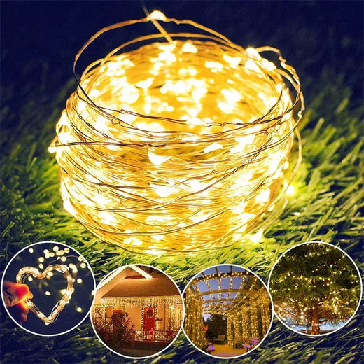 USB LED Fairy Lights Copper Wire String, Lâmpada ao ar livre, Guirlanda para árvore de Natal, Decoração de casamento, Feriado, 20m, 200 LEDs