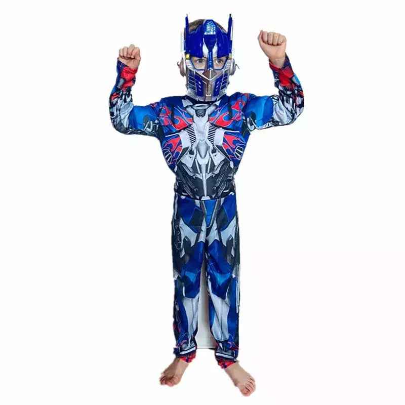 Crianças super-herói role play traje filme personagem transformador robô fantasia muscular traje meninos meninas máscara de halloween macacão