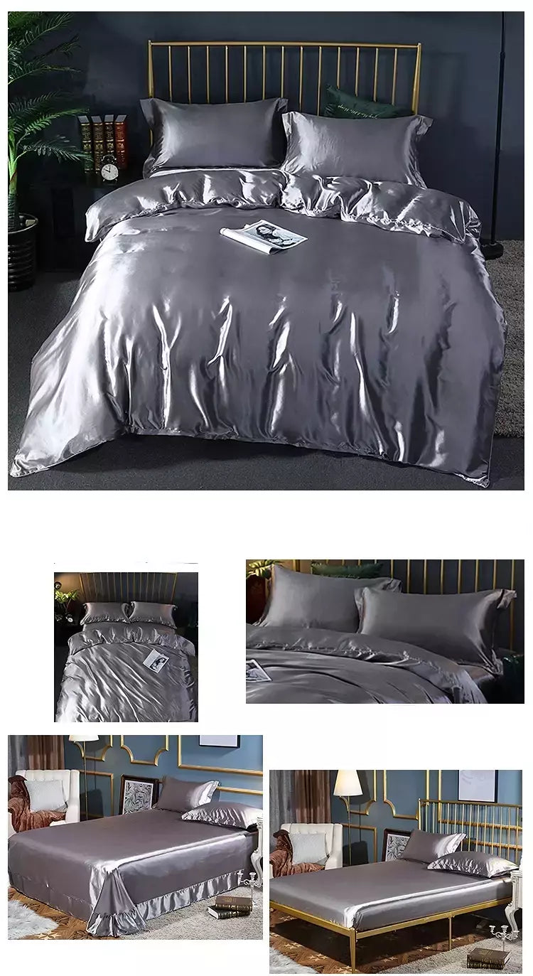Conjunto De Cama De Luxo Com Capa De Edredão, 100% Seda, Duplo King e Queen Size, Conjuntos De Roupa De Cama, Kit De Capa De Cama, 4PCs