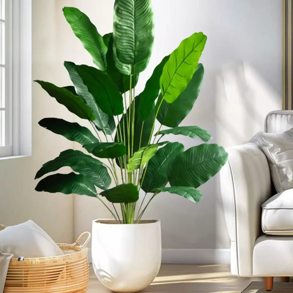 Palmeira tropical artificial 60-90-120cm(47,2 pol.) folhas de planta de banana falsa toque real planta de plástico strelitzia para jardim doméstico