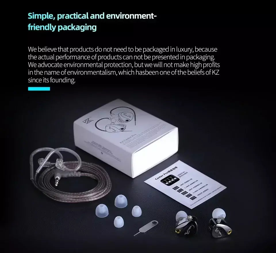 KZ Castor PRO Fone de ouvido intra-auricular HiFi Bass Dinâmico Fones de ouvido sintonizáveis de última geração Harman Target com fones de ouvido de graves aprimorados