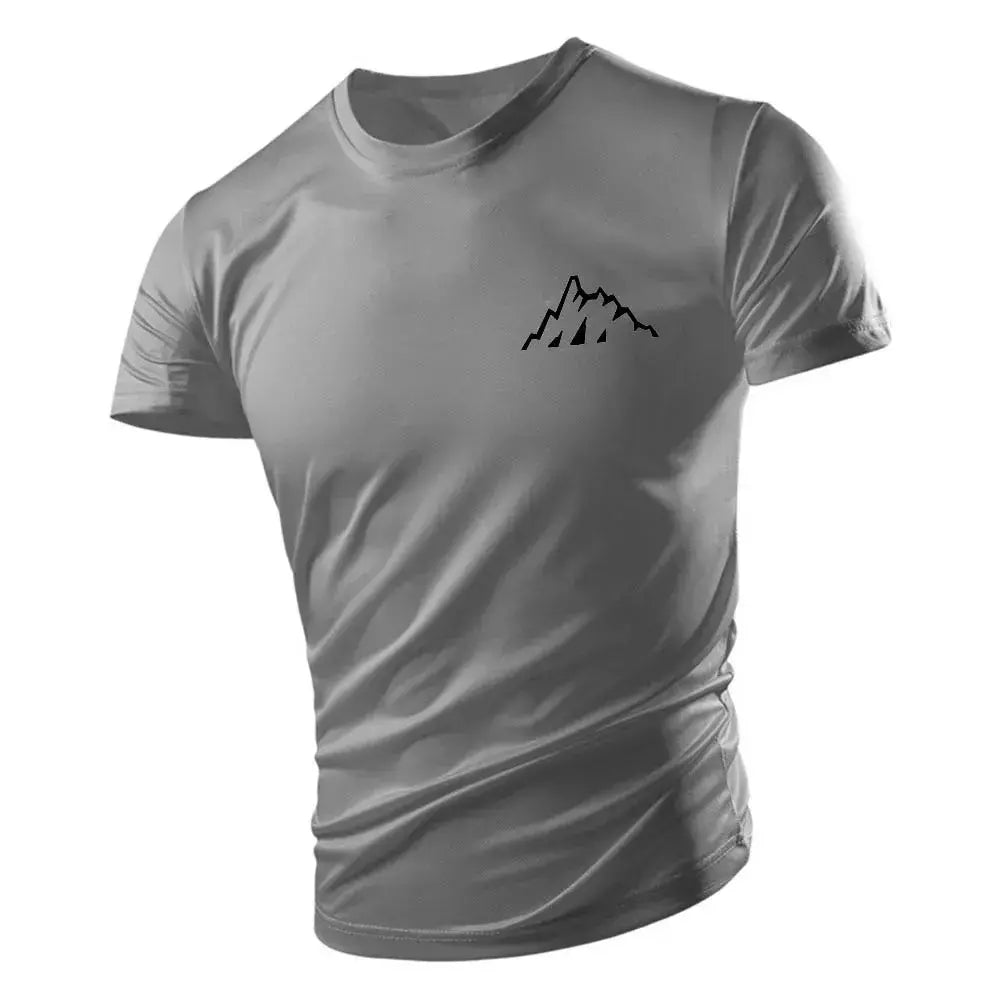 Camiseta casual com gola redonda masculina, manga curta solta, confortável, top de secagem rápida, estilo esportivo ao ar livre, moda quatro estações