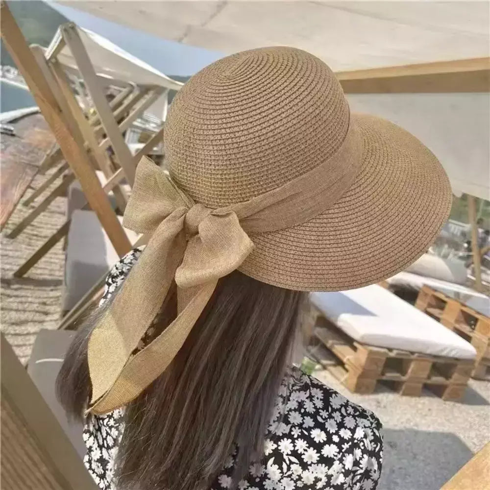 Casual palha chapéu com aba larga para as mulheres, respirável praia chapéu com proteção uv, verão