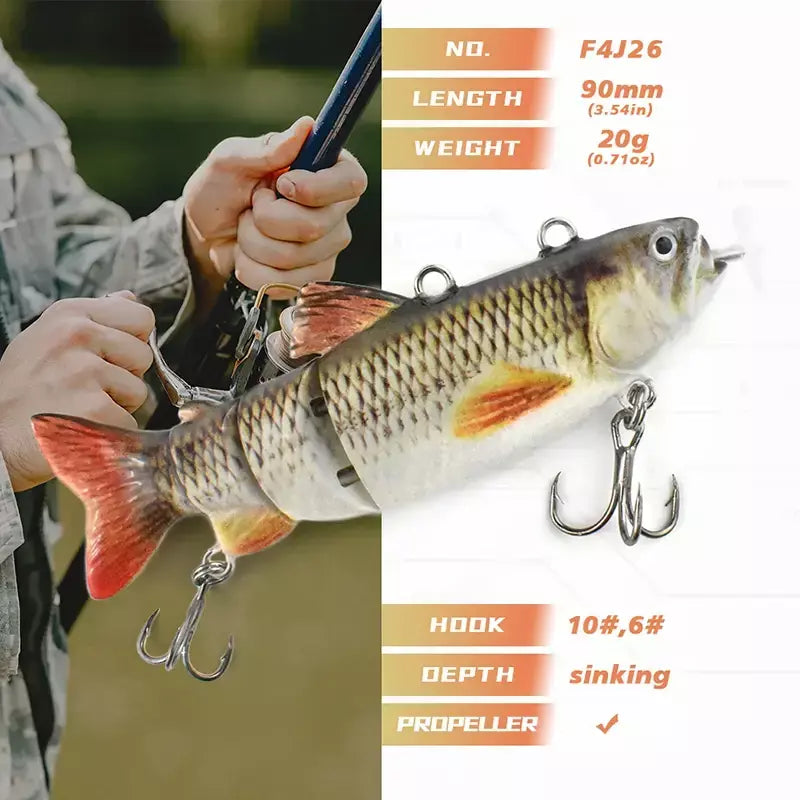 Isca de pesca robótica elétrica automática, isca multiarticulada automática de 4 segmentos, recarregável por usb, acessórios de pesca wobbler