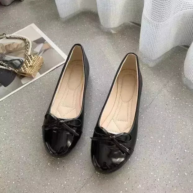 Mocassins slip-on com nó de arco para mulheres, sapatos baixos para senhoras, elegante bailarina para mãe, moda
