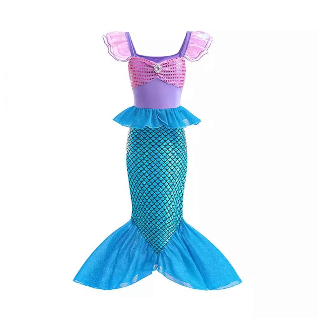 Meninas escala roxa princesa sereia ariel cosplay vestido de halloween vestido de festa de aniversário meninas verão praia vestido de férias