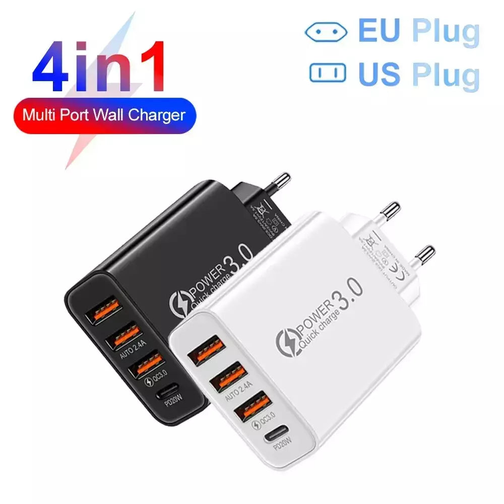 Carregador de parede multiportas total de 20W USB PD adaptador para Xiaomi iPhone 13 12 para carregamento de plugue de celular Samsung