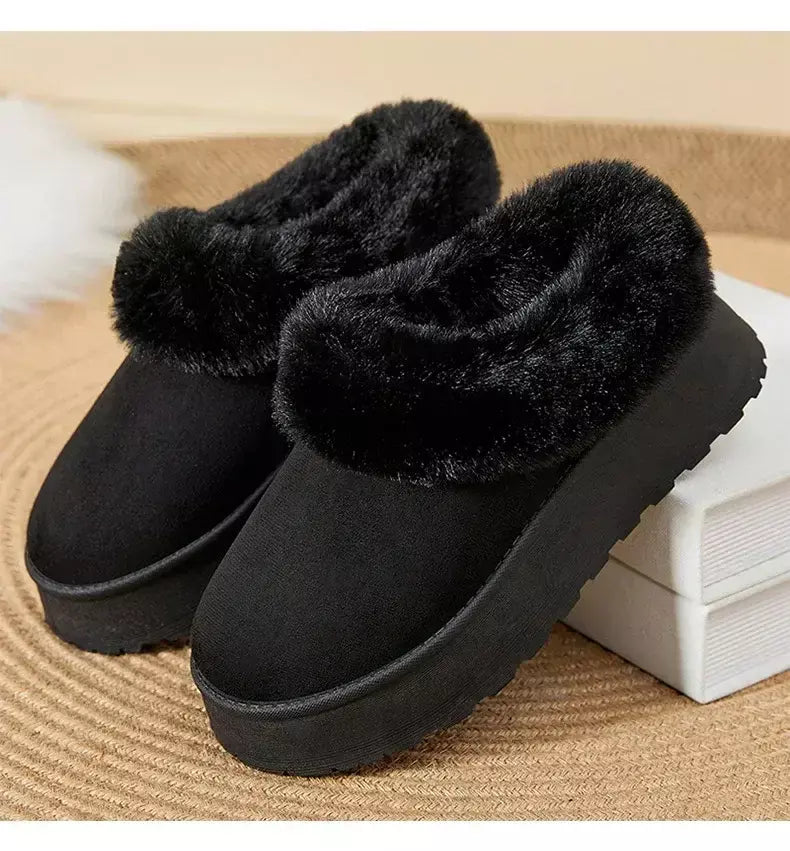 Botas de neve de fundo grosso feminino outono inverno novo estilo casual quente velo forrado pão sapato de algodão transfronteiriço