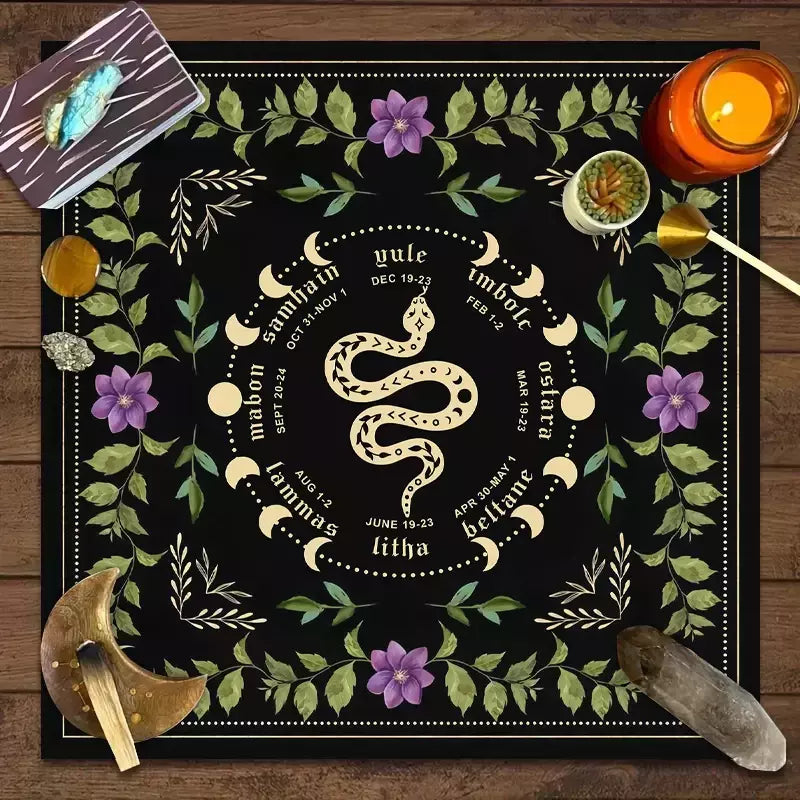 Toalha De Mesa De Tarô Com Seu Poder, Em Forma De Serpente, Estampa Floral e Vegetal, Toalha De Mesa Astrologia, Decoração De Altar, 1Pc