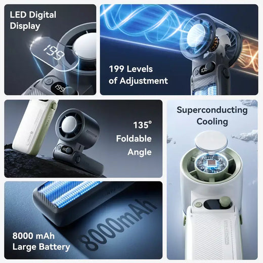 Novo ventilador portátil ao ar livre vento forte 199 engrenagem velocidade do vento led display digital turbo ajustável portátil portátil 8000mah