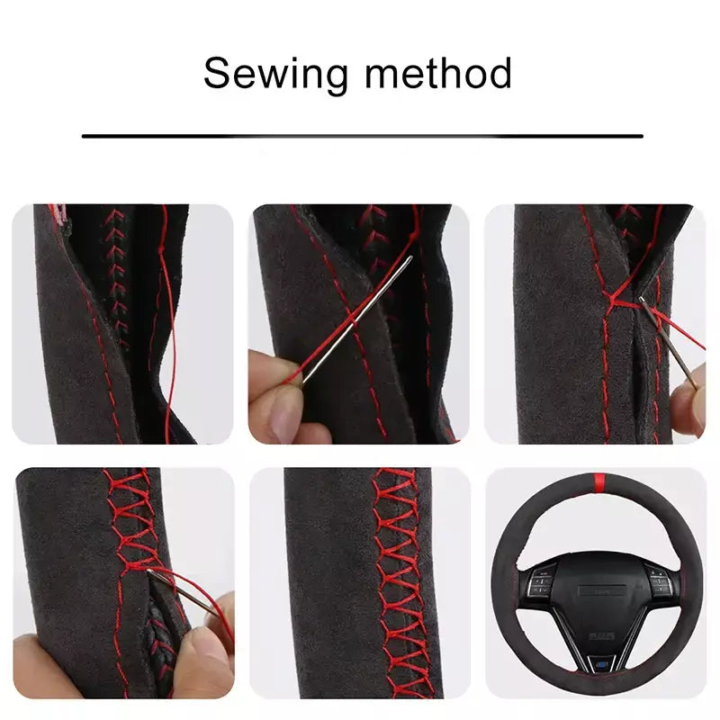 Capa de volante de carro de couro de camurça artificial universal 15 polegadas DIY acessórios de carro macio resistente ao desgaste com linha de agulha
