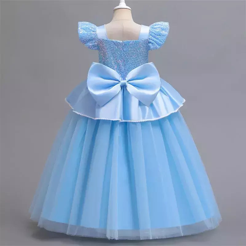 Cinderela cosplay traje crianças roupas para meninas lantejoulas vestido de princesa com luvas de coroa festa de aniversário vestido de baile 3-10 anos