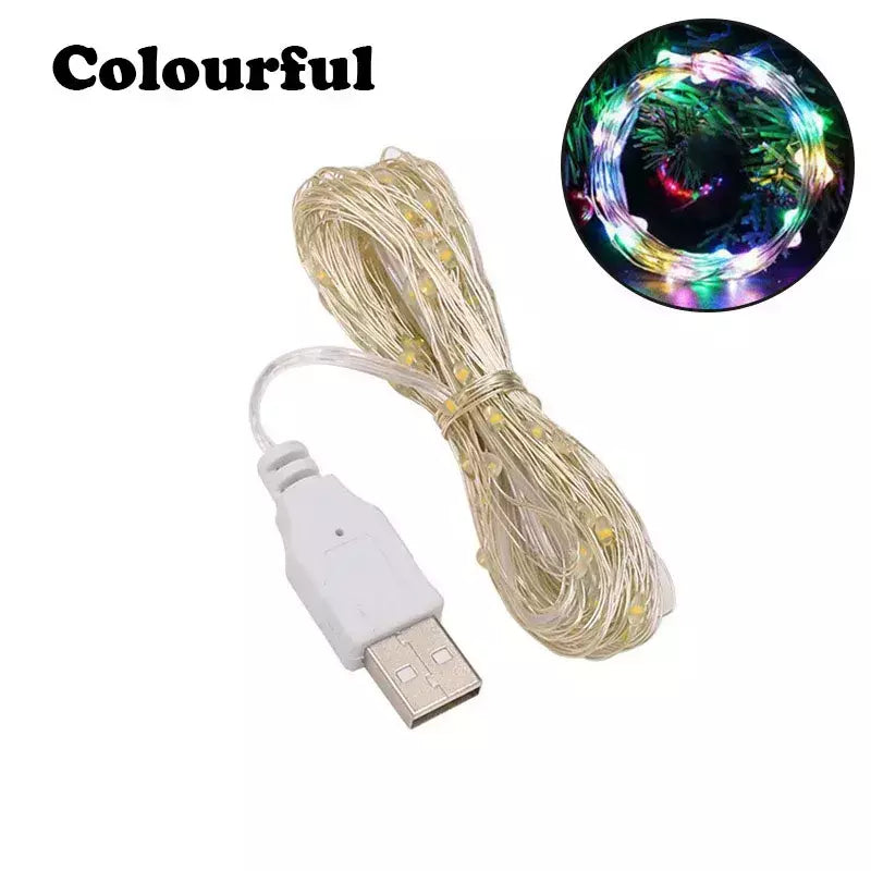 USB LED String Lights para Decoração de Natal, Impermeável Fairy Lights, Cobre Silver Wire, Guirlanda de Luz, Festa de casamento, 1 m, 2 m, 3 m, 5m