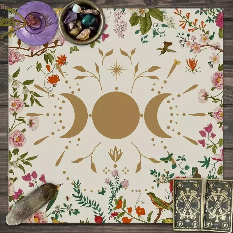 Astrologia Toalha Decorativa, Toalha De Mesa Adivinhação, Feitiçaria, Lua e Flor, Toalha De Mesa De Altar, 1Pc