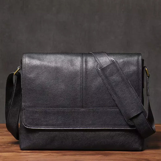 ROOG-Saco de estilingue de ombro em couro genuíno, pasta masculina, crossbody luxo vintage, couro casual, bolsa mensageiro para iPad, 12,9 polegadas
