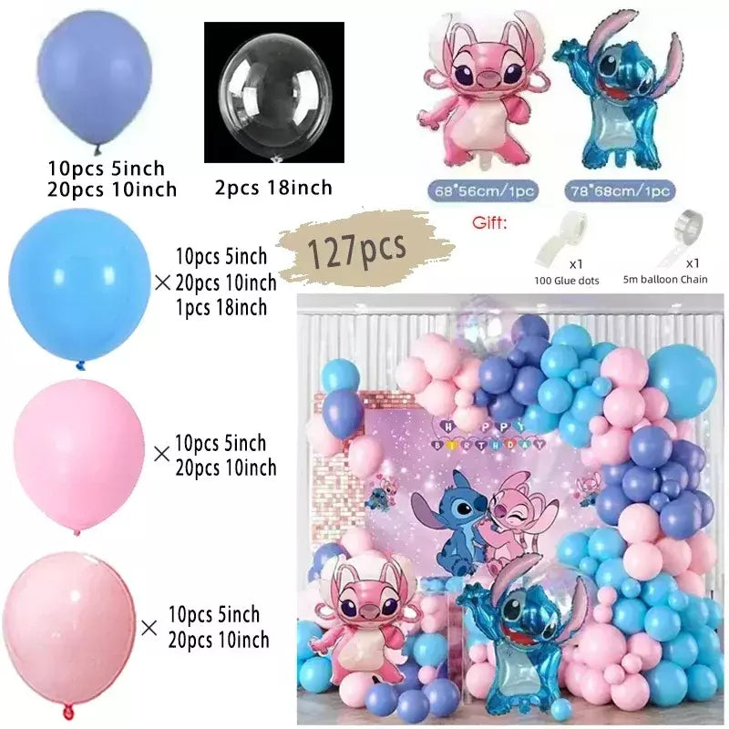1 conjunto disney 123 pçs lilo & stitch tema feliz aniversário balão de látex conjunto família festa de aniversário decoração balão de látex