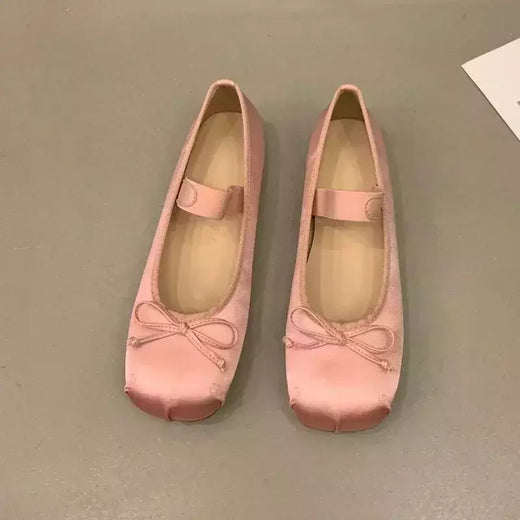Sapatos de balé de seda cetim de luxo para mulheres, clássico quadrado toe, gravata borboleta, elástico, bailarina para senhoras, sapatos macios