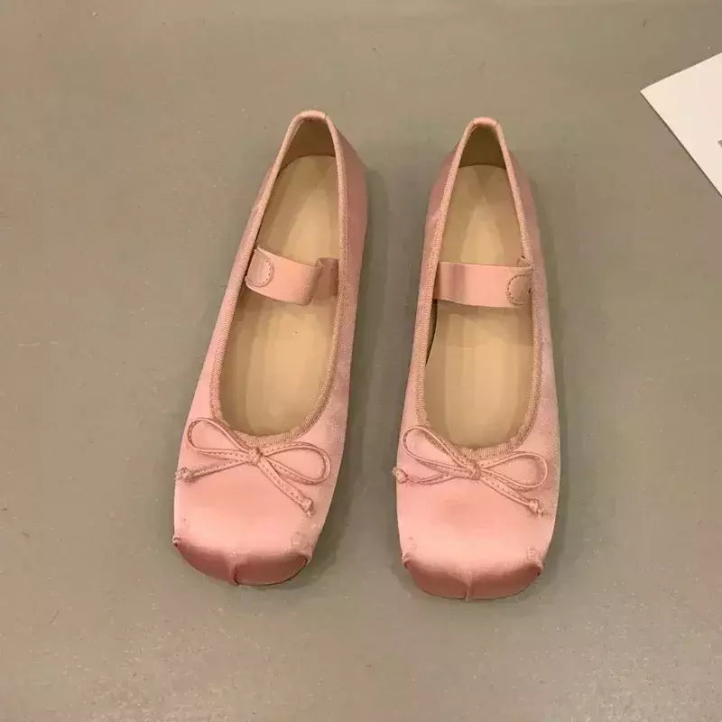 Sapatos de balé de seda cetim de luxo para mulheres, clássico quadrado toe, gravata borboleta, elástico, bailarina para senhoras, sapatos macios