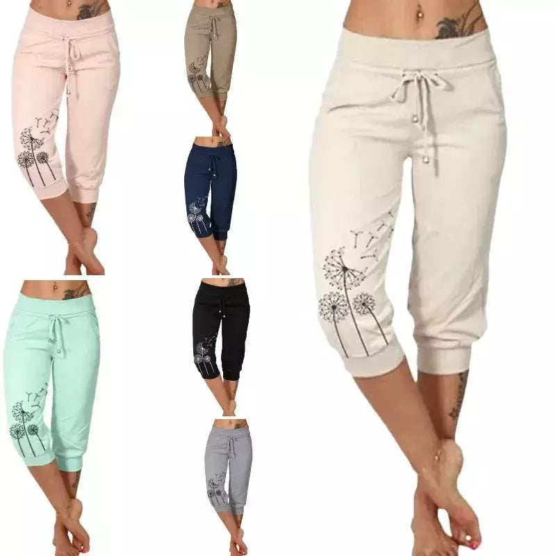 Calças casuais com ajuste solto estampadas com cinto, calças elegantes de cintura alta