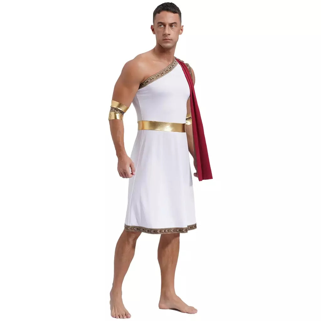 Homens antigo deus grego gladiador halloween cosplay trajes toga com mangas rei romano príncipe toga robe vestido punhos destacáveis