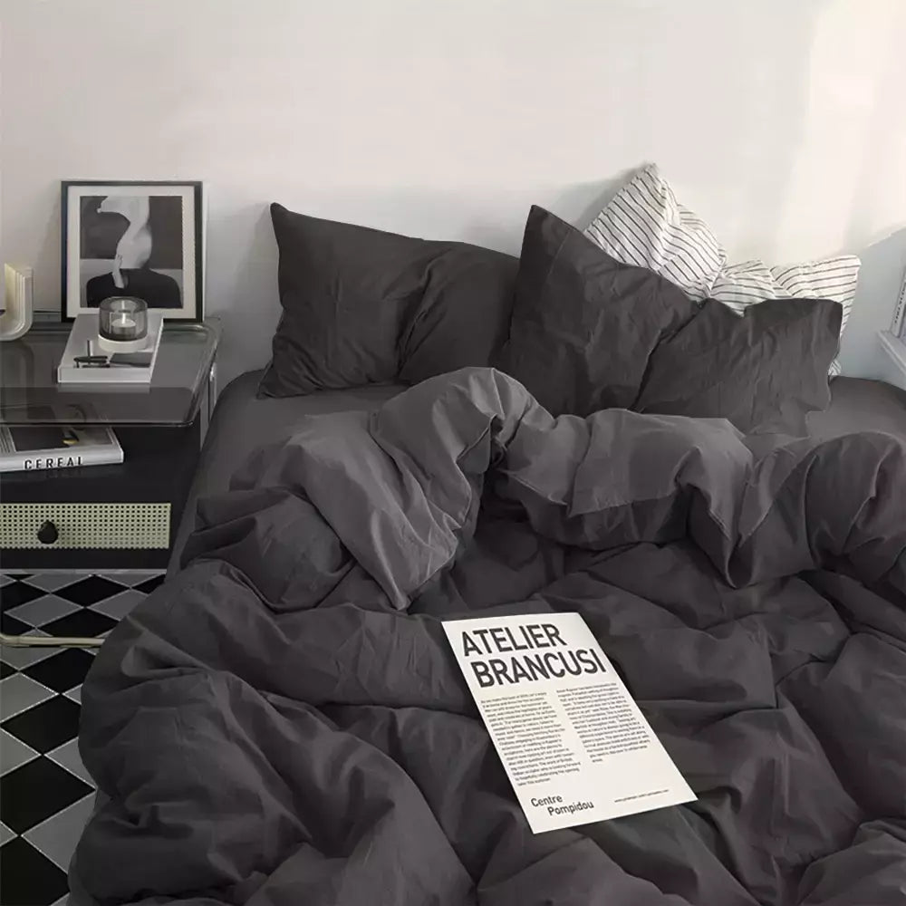 YanYangTian-Roupa de cama, Algodão lavado, 4 peças, Conjunto de lençóis, Conforto, Sólido, Natal, Casal, Capa de edredão