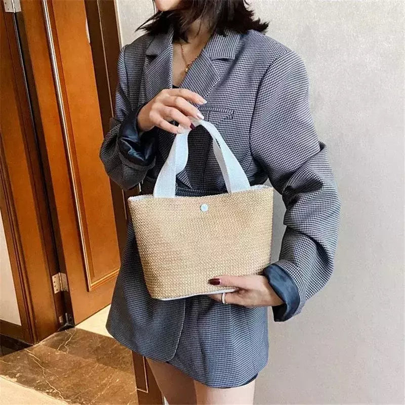 Fsafashion-bolsa de tecido palha para mulheres, bolsa casual para férias, bolsas com alça superior, bolsas de ombro retrô artesanais, moda feminina, 2024