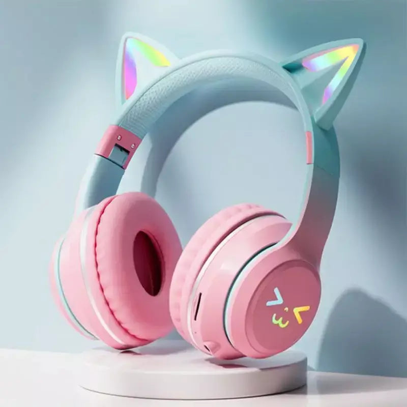 Orelhas de gato fone de ouvido rgb luz sorriso rosto tws fone de ouvido gradiente novo fone de ouvido rosa menina presente adequado para qualquer telefone