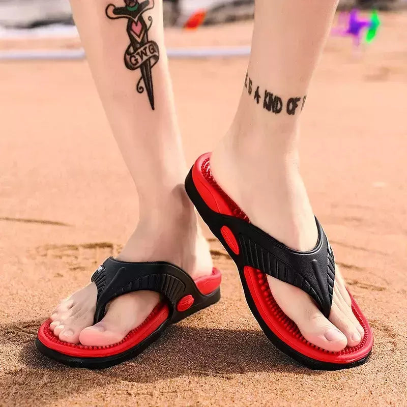 Chinelos masculinos de massagem, sapatos de praia respiráveis, sandálias de luxo, chinelos de verão, plus size 46