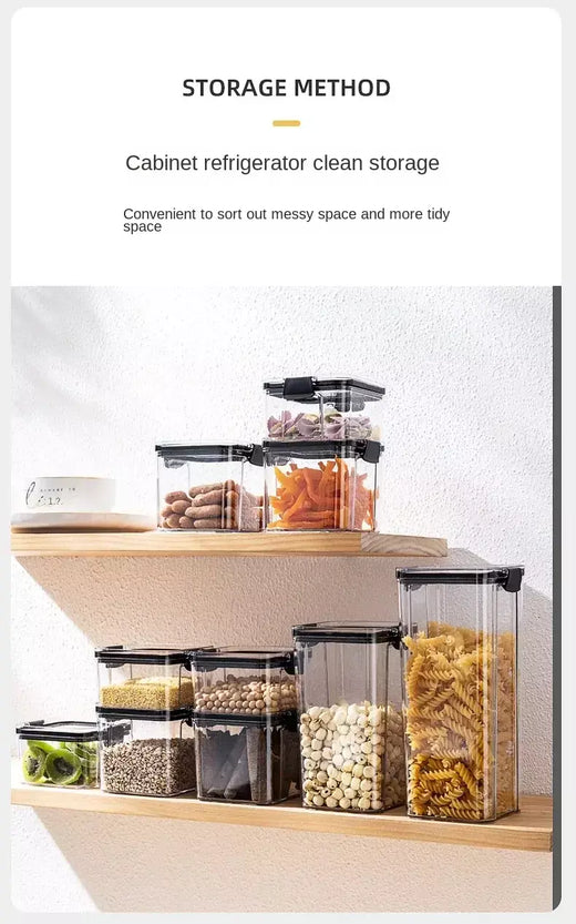 Conjunto de vasilhas de plástico herméticas para armazenamento de cozinha, grandes recipientes à prova de umidade para grãos, temperos e organizadores de despensa