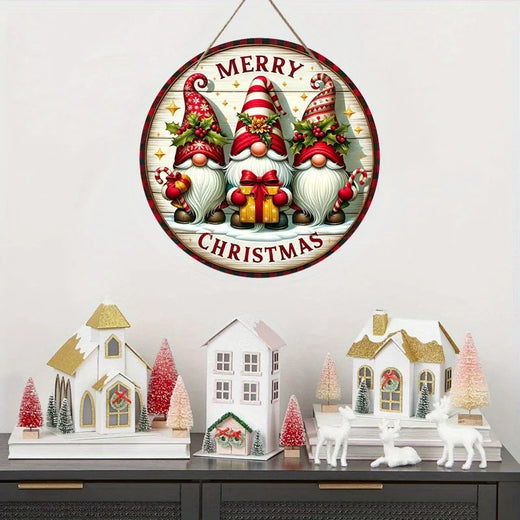 Feliz Natal Anão Sinal De Enfeites De Madeira, Candy Cane Pattern, Pendurado Casa Placa Cena, 7.9 ", 20cm, 1Pc