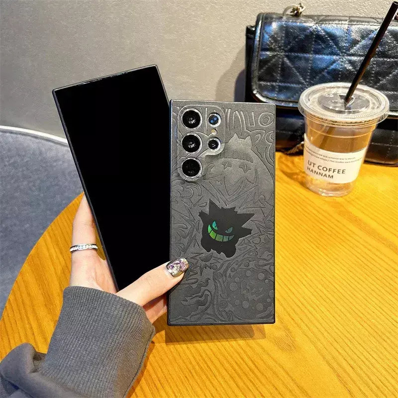 Gengar dos desenhos animados couro pulseira laser caso de telefone para samsung galaxy s25 s24 s23 s22 ultra plus a56 a55 a54 a36 capa à prova de choque