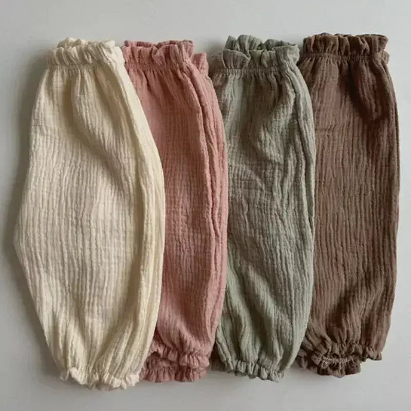 Calças de bebê de algodão orgânico recém-nascidos outono primavera verão inverno bonito impressão macia musselina roupas calças pantalons capris