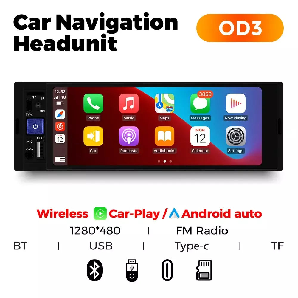 Mekede 6.86 ''1din com fio sem fio carplay android auto mp5 rádio do carro reprodutor multimídia bt fm espelho link áudio estéreo do carro