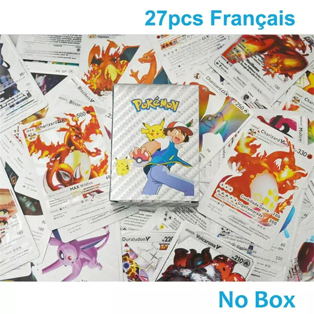 Cartão de folha de ouro colorido pokemon charizard pikachu arceus prata preto arco-íris inglês francês alemão espanhol vstar gx vmax cartões