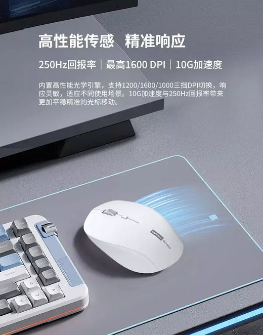 Mouse sem fio Lenovo Business Office Mouse silencioso Design ergonômico compatível com múltiplas plataformas Conexão 2,4g, fonte de alimentação de bateria seca de 1,5V, o produto não inclui baterias