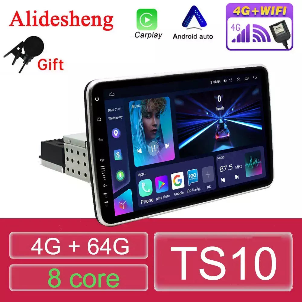 1din rotativo destacável 10 polegadas 8227 ts18 ts10 android rádio do carro mp3 multimídia player navegação gps carplay reprodutor de vídeo automático