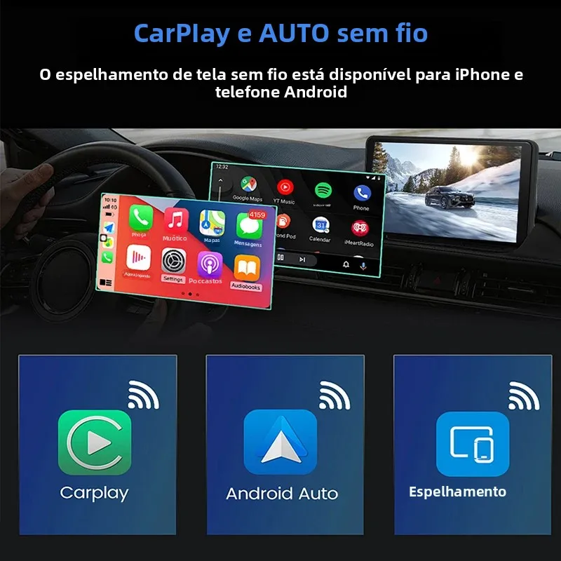 Reprodutor de vídeo multimídia universal de 7 polegadas Navegação GPS Carplay sem fio Apple Android Auto BT | Compatível com iOS e Android